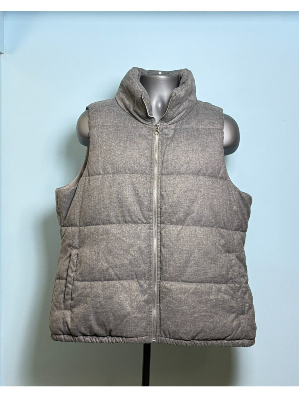 Old Navy Mens XL Quilted Puffer Vest Heather Gray Fleece Lined Frost Free Warm